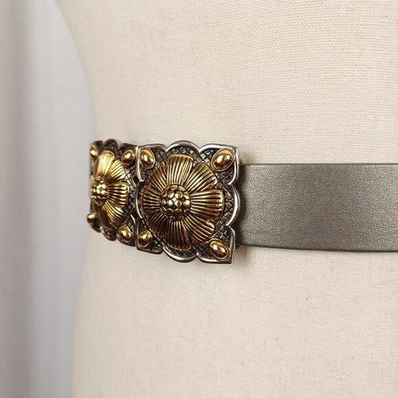 Vintage 80s Douglas Paquette Mixed Metal Buckle & Belt, Up to 35\
